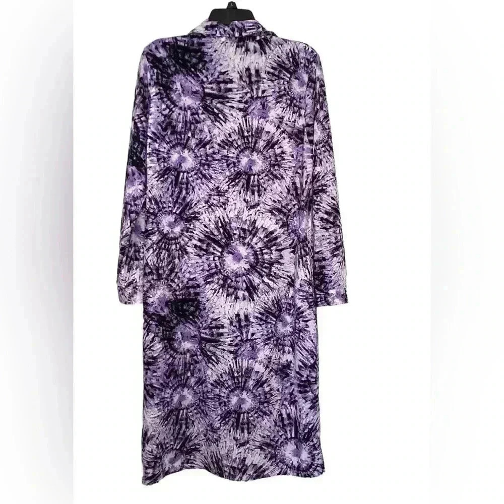 LULAROE Midi Shirt Dress Purple Tie Dye Starburst Midi Button Up V-Neck Shift M - Picture 15 of 15